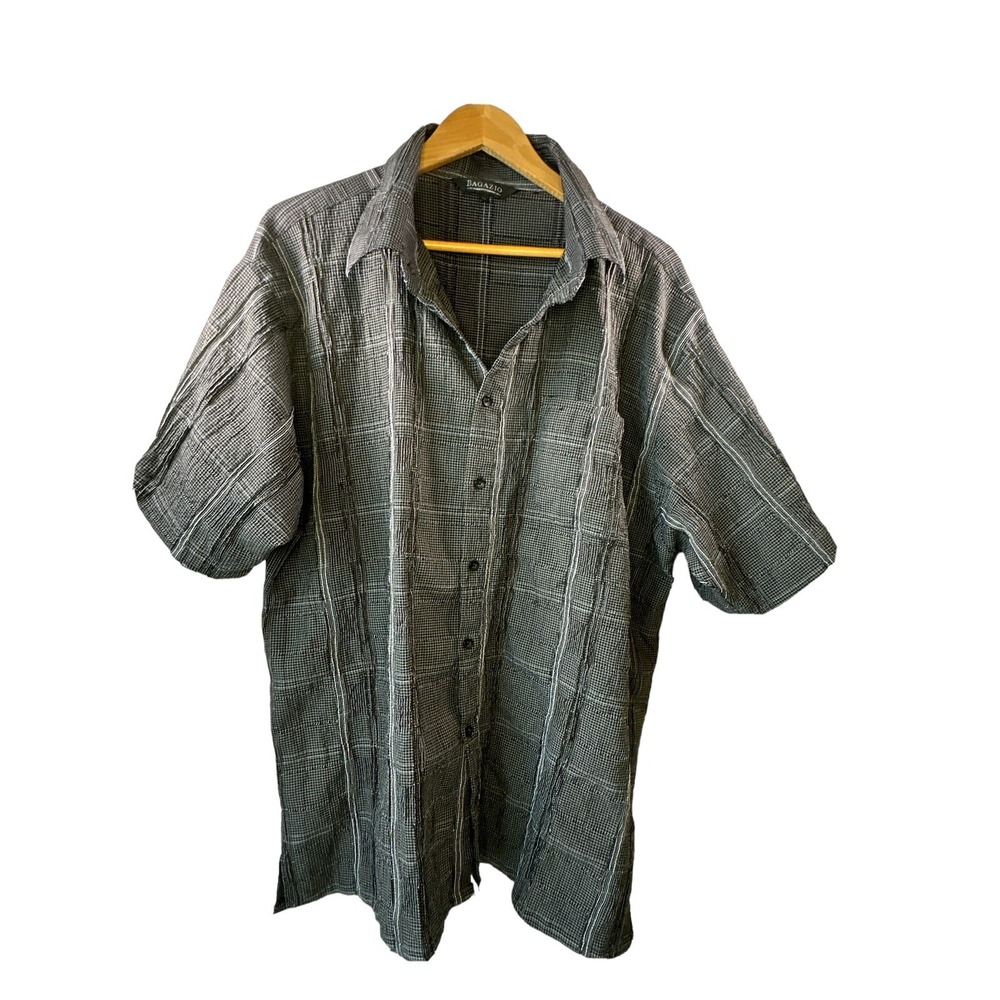 Bagazio Mens Short Sleeve Collared Button Up Size 2XL Black,White 100%Polyester